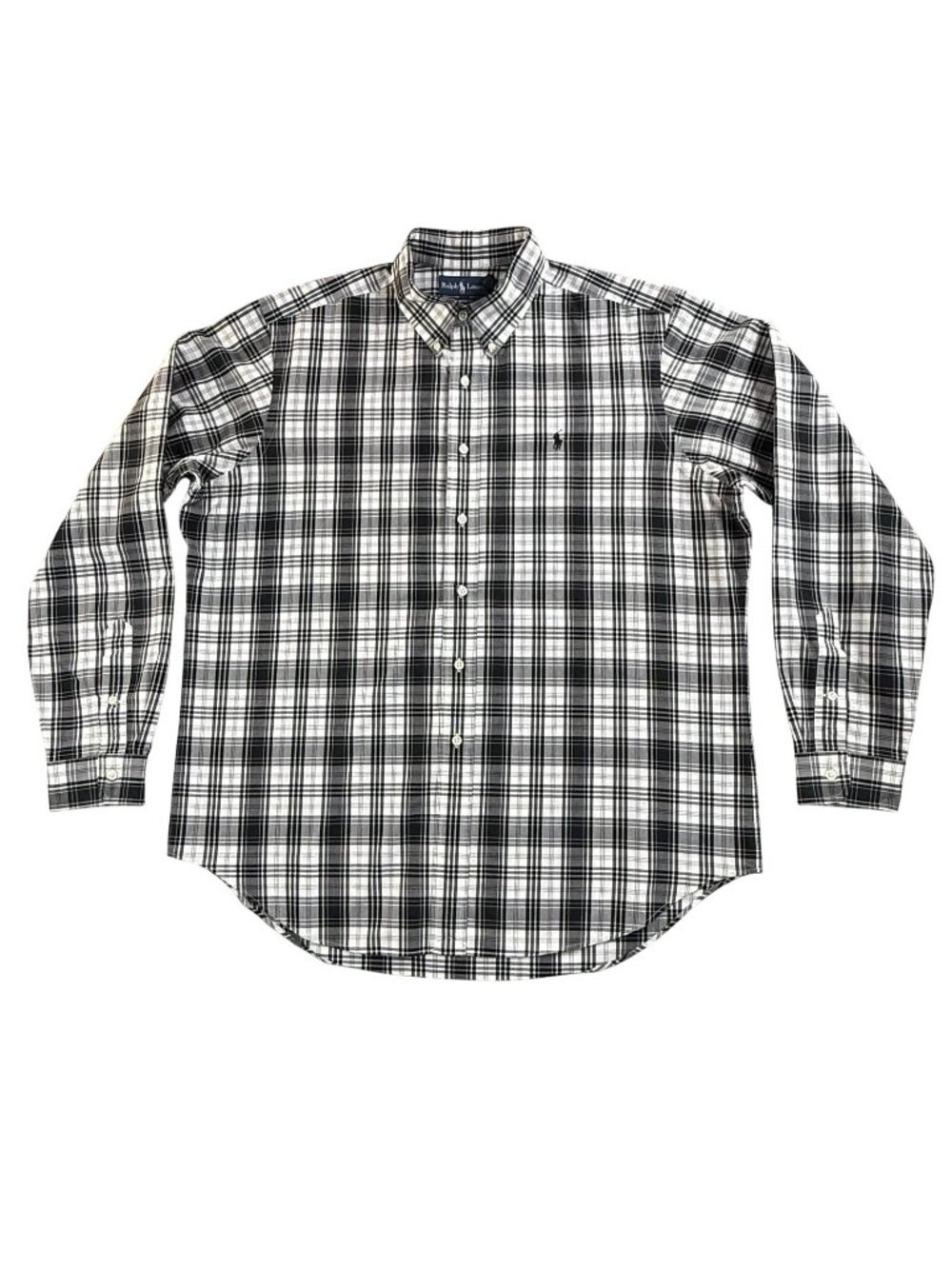 Vintage Ralph Lauren Shirt Mens XL Black Plaid Button Down Long Sleeve Classic
